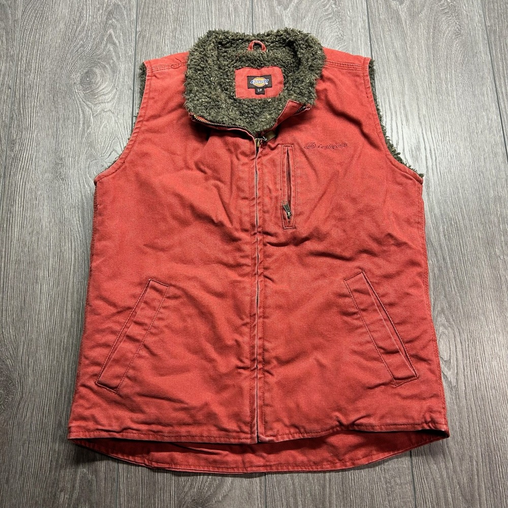 Dickies Mens Sherpa Lined Canvas Workwear Vest Red Small y2k Utility Gilet